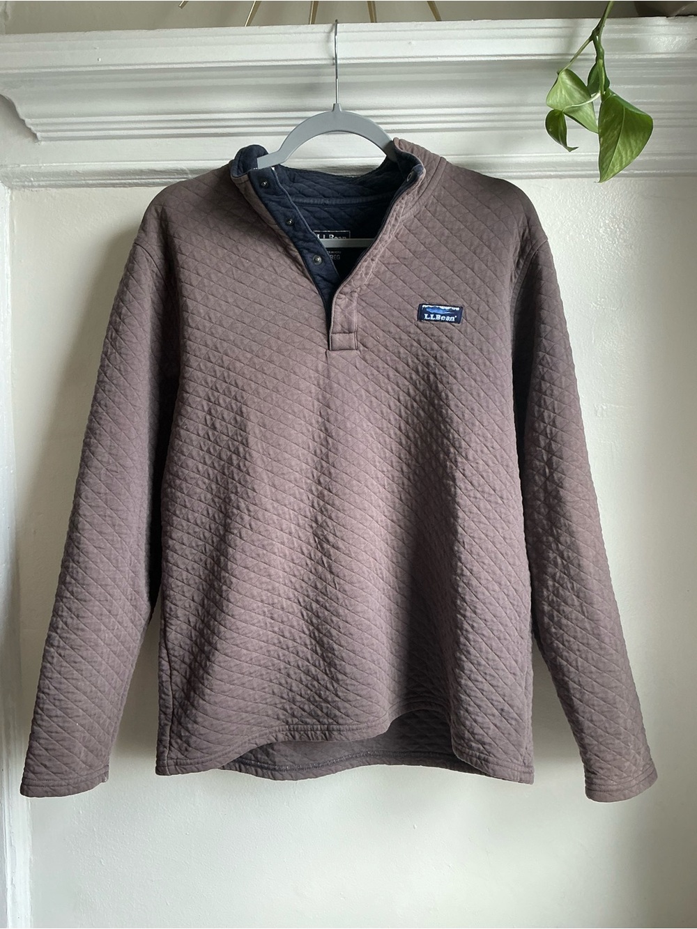 L.L. Bean Brown Quilted Snap-Button Pullover Sweatshirt Size Medium